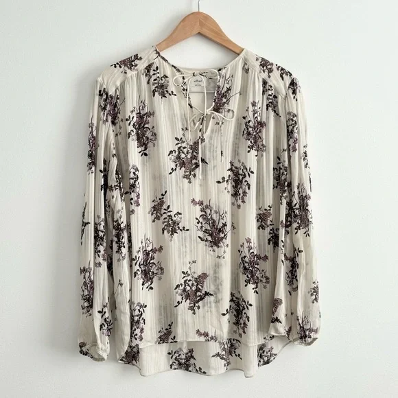 Aritzia Wilfred Floral Flowy Purple Cream Blouse - Picture 3 of 12